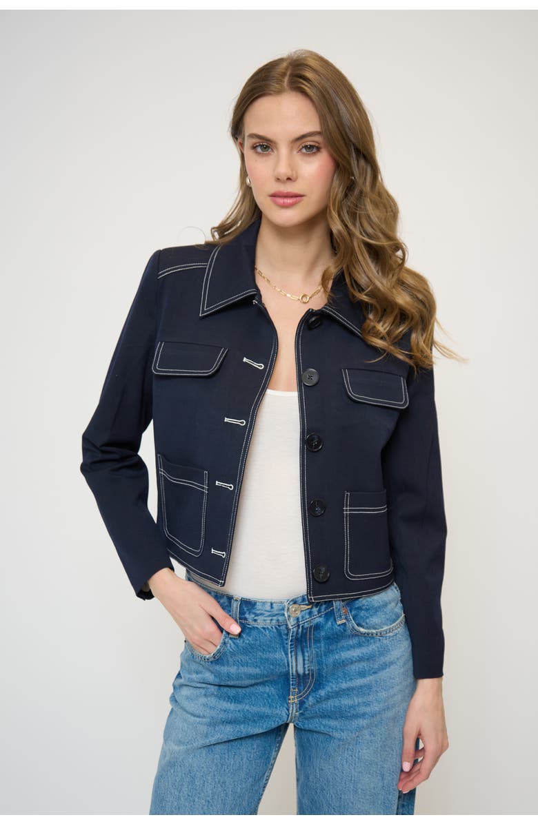 Central Park West Franki Topstitch Lady Jacket, Main, color, Navy