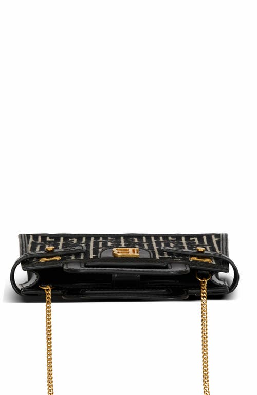 Balmain B-buzz Small Top Handle Monogrammed Canvas And Leather Bag In Black
