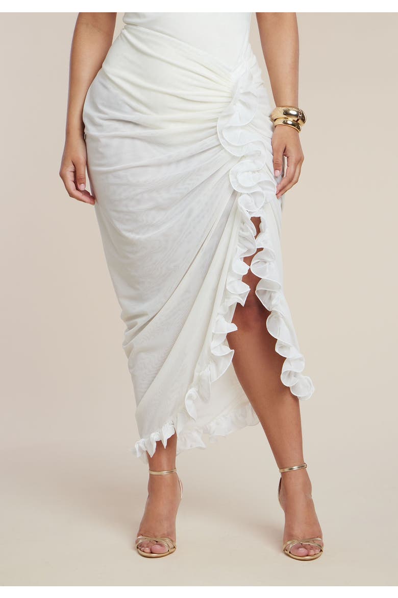 Patbo X Eloquii Ruffled Sheer Mesh Skirt, Alternate, color, COCONUT MILK