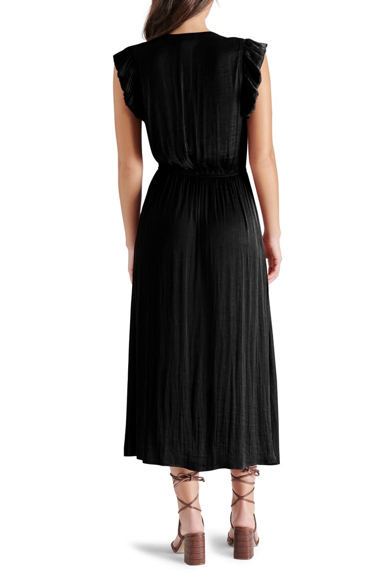 Allegra Ruffle Sleeve Satin Midi Dress, Alternate, color, BLACK
