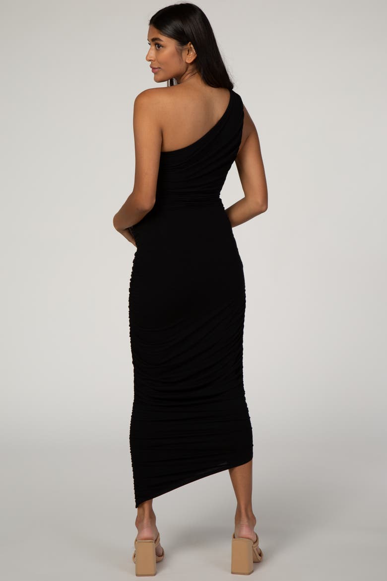 Ruched One Shoulder Dress, Alternate, color, Black