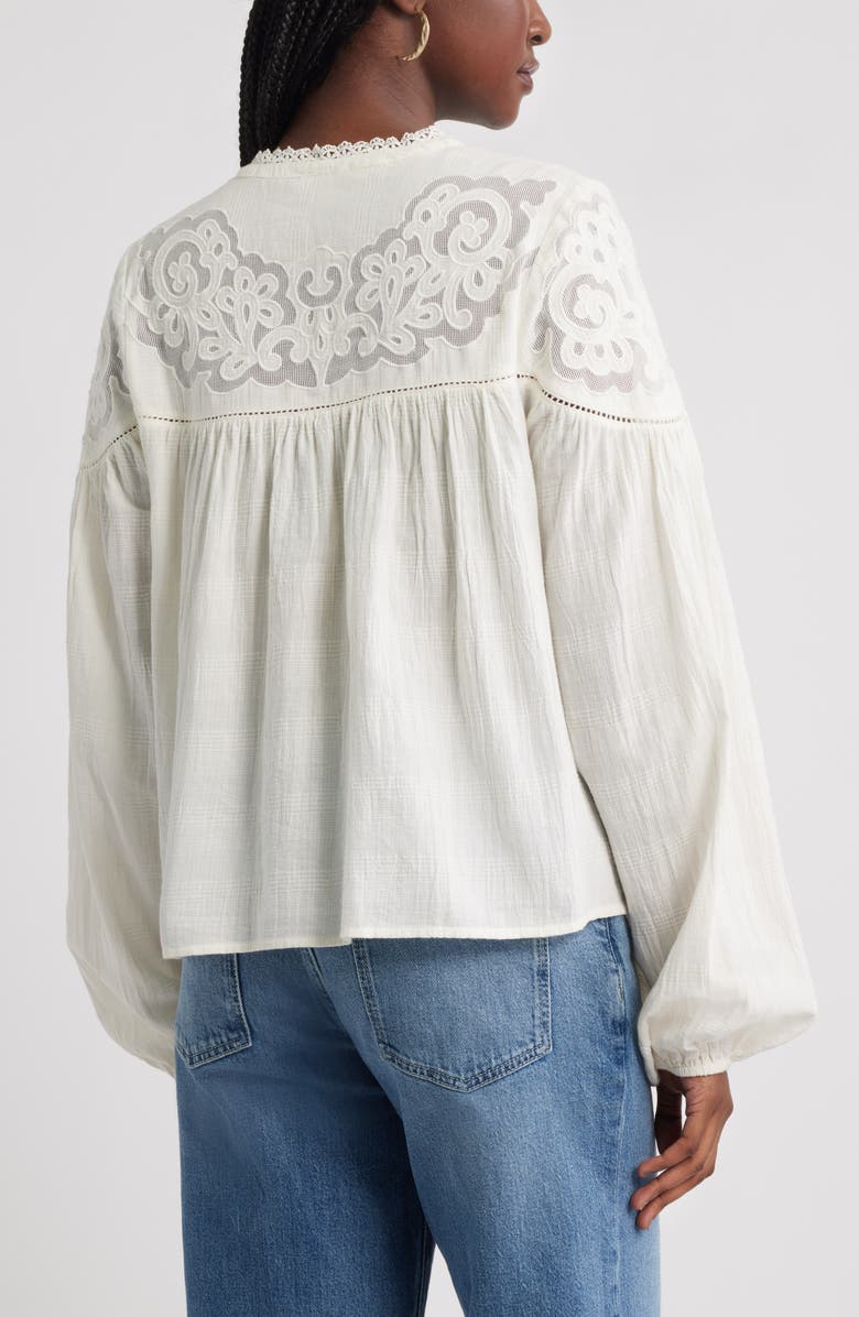 Treasure & Bond Appliqué Yoke Balloon Sleeve Cotton Top, Alternate, color, Ivory Egret