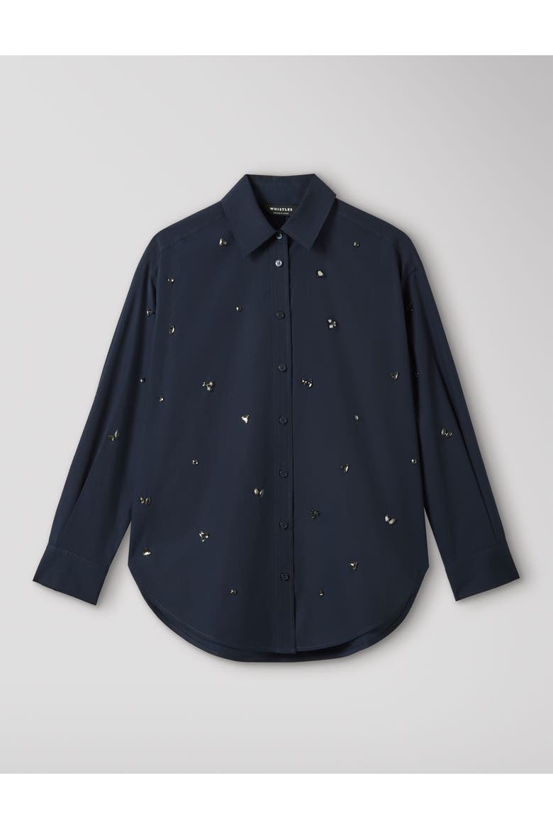 Embellished Poplin Shirt, Alternate, color, Navy/Multi