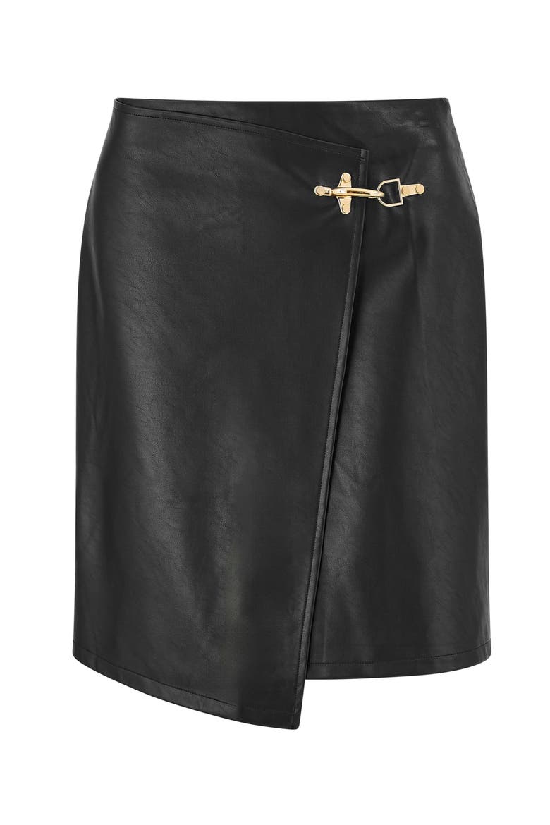 Faux Leather Wrap Mini Skirt, Alternate, color, Black