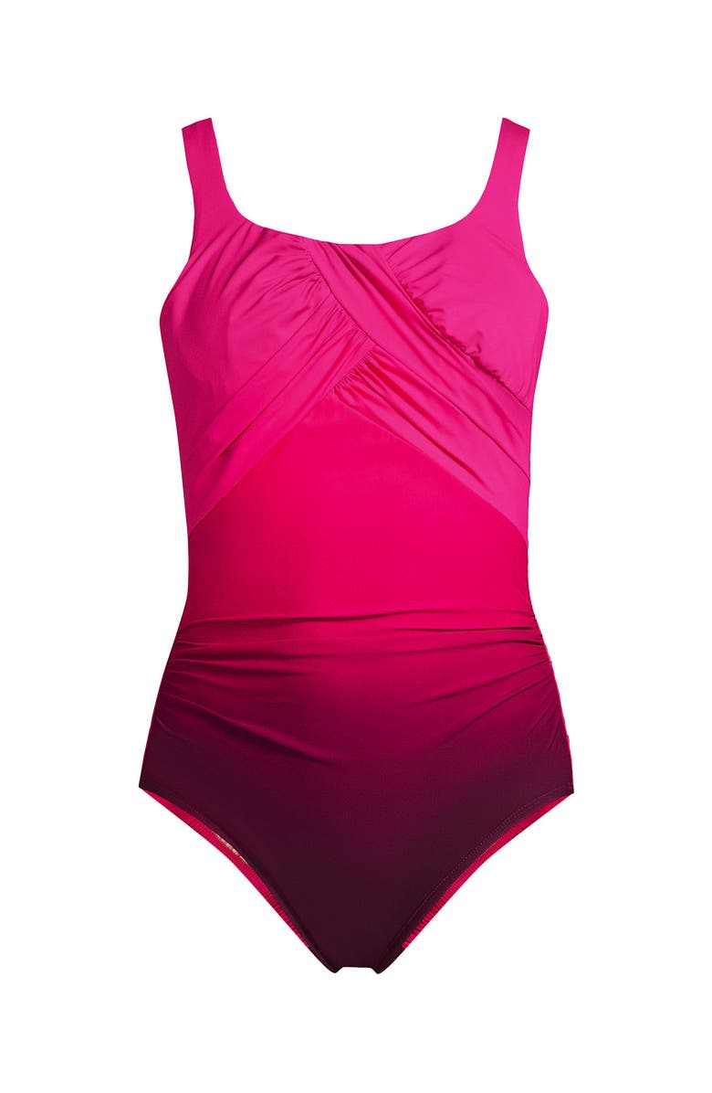 Lands' End D-Cup New SlenderSuit Carmela Underwire One Piece Swimsuit, Alternate, color, Riviera Rose Ombre