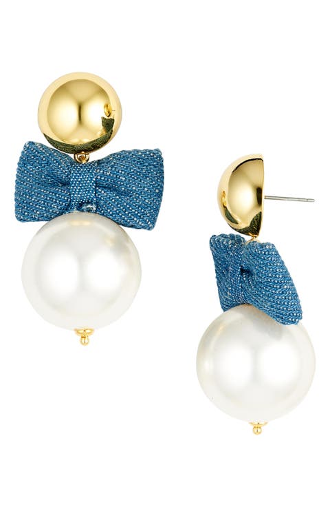 Bow & Imitation Pearl Drop Earrings