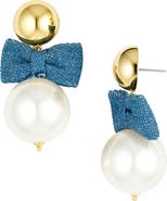 Lele Sadoughi Bow & Imitation Pearl Drop Earrings