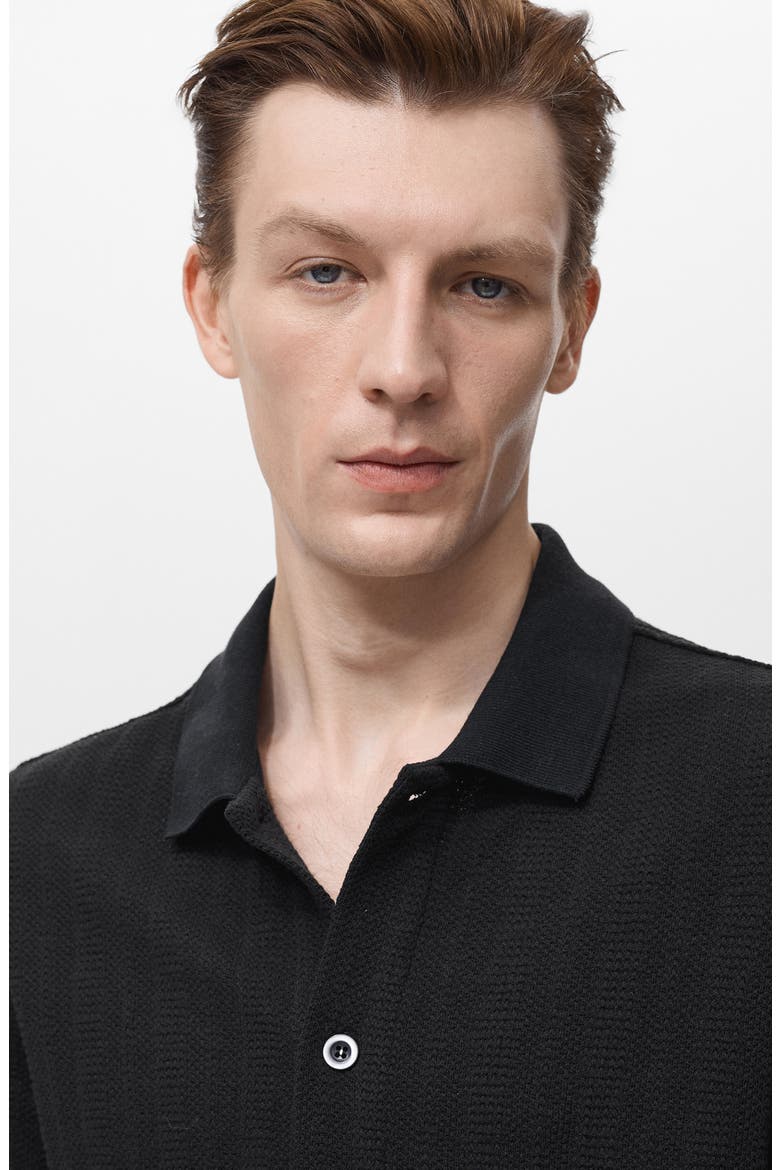 Short Sleeve Structured Knit Button-Up Shirt, Alternate, color, BLACK