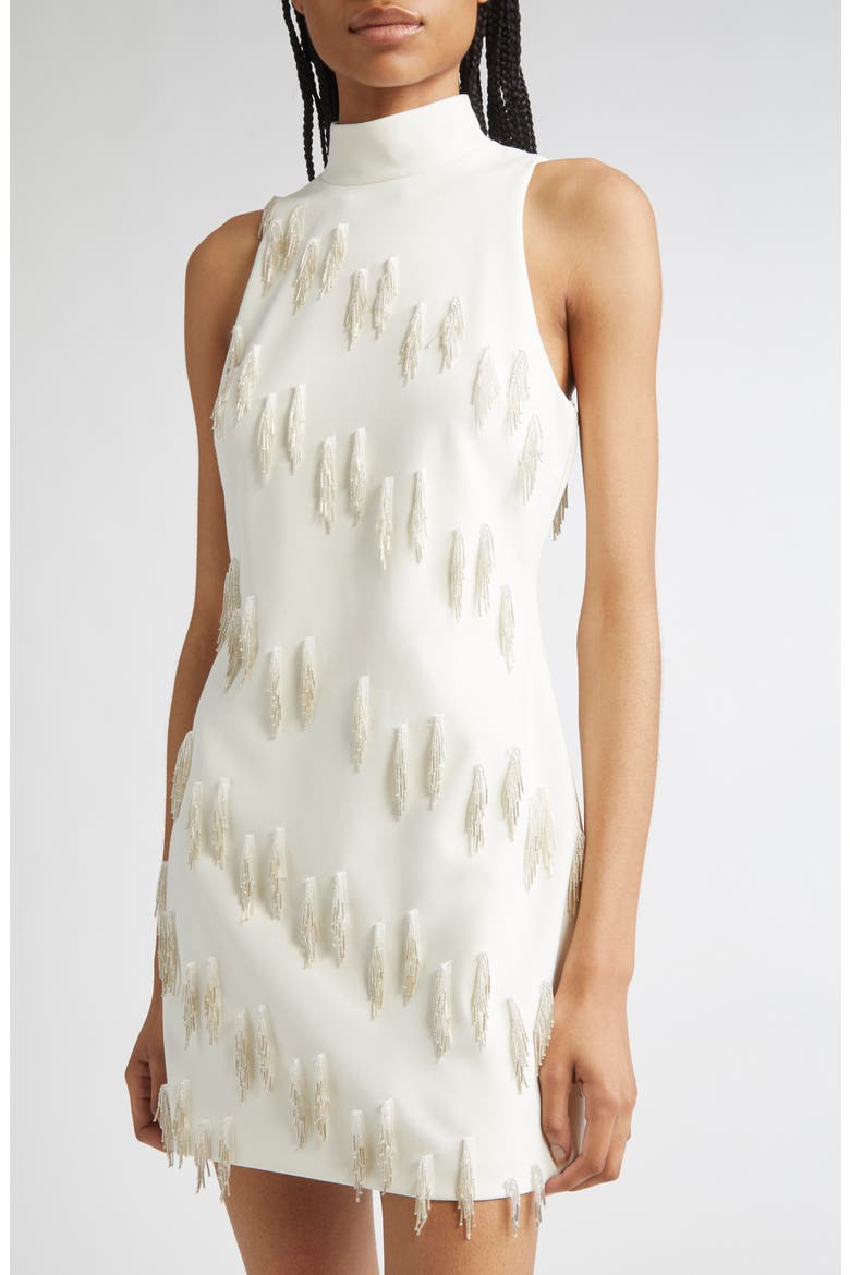 Micky Cascading Beaded Tassel Minidress, Alternate, color, IVORY/ SILVER