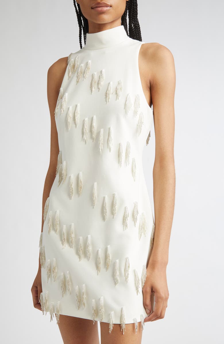 Cinq à Sept Micky Cascading Beaded Tassel Minidress, Alternate, color, Ivory/ Silver