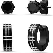 HMY JEWELRY Men's Set of 2 Two-Tone Stainless Steel Crystal Stud & Hoop Earrings