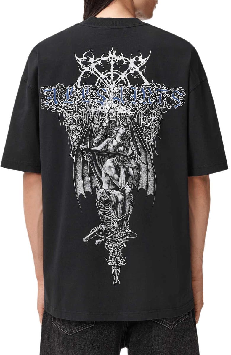 AllSaints Swords Oversize Cotton Graphic T-Shirt, Alternate, color, Washed Black