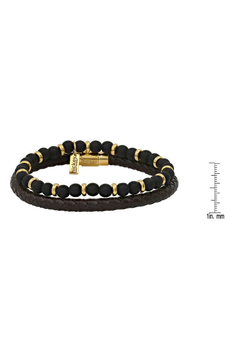 HMY JEWELRY Men's 18K Yellow Gold Beaded & Leather Bracelet Duo, Alternate, color,