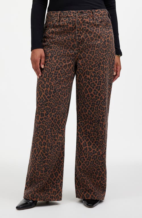 Shop Madewell Leopard Print Low Slung Baggy Jeans In Dark Coffee
