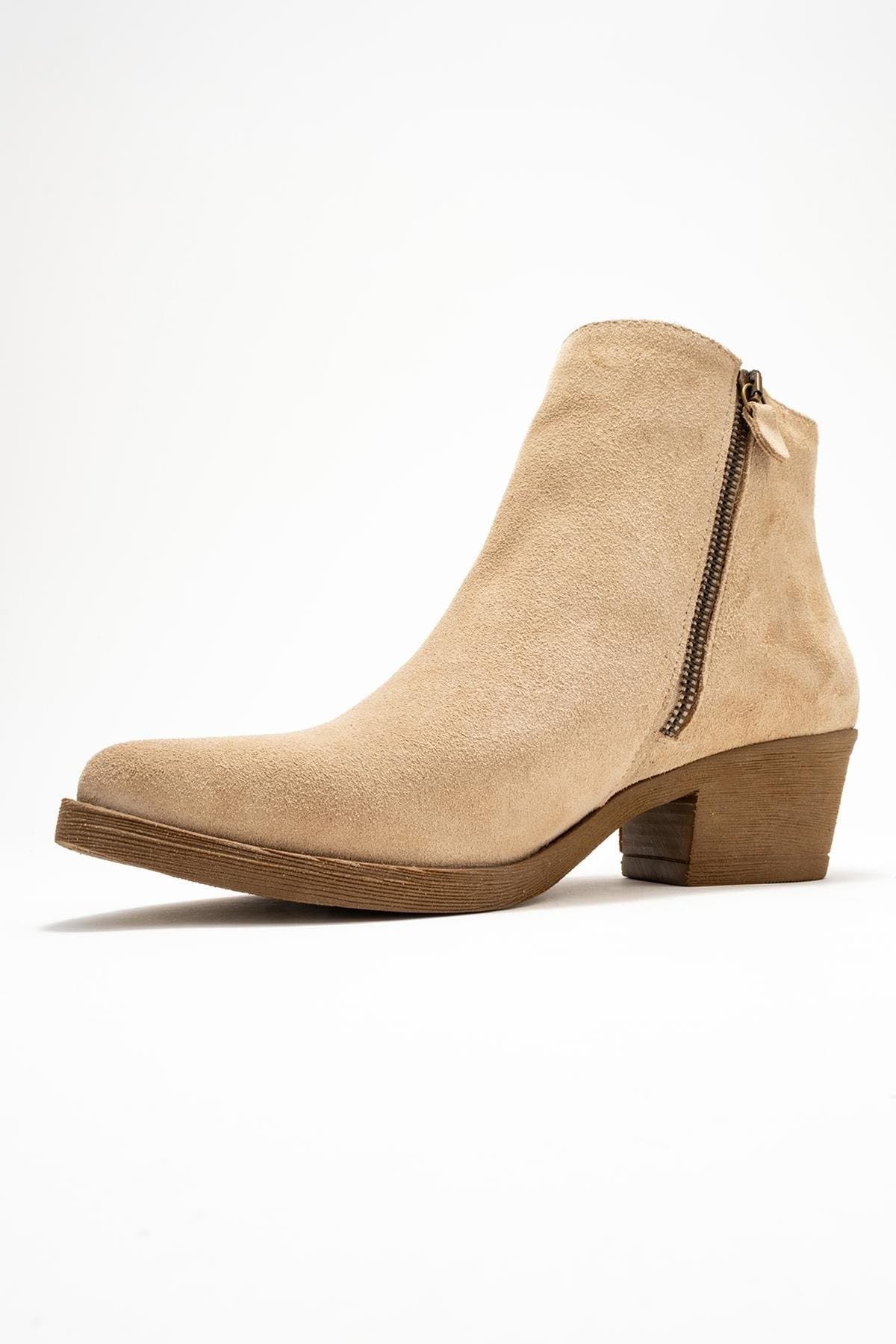 Jayer Leather Double-Zip Block Heel Boot, Alternate, color, Beige Suede Leather