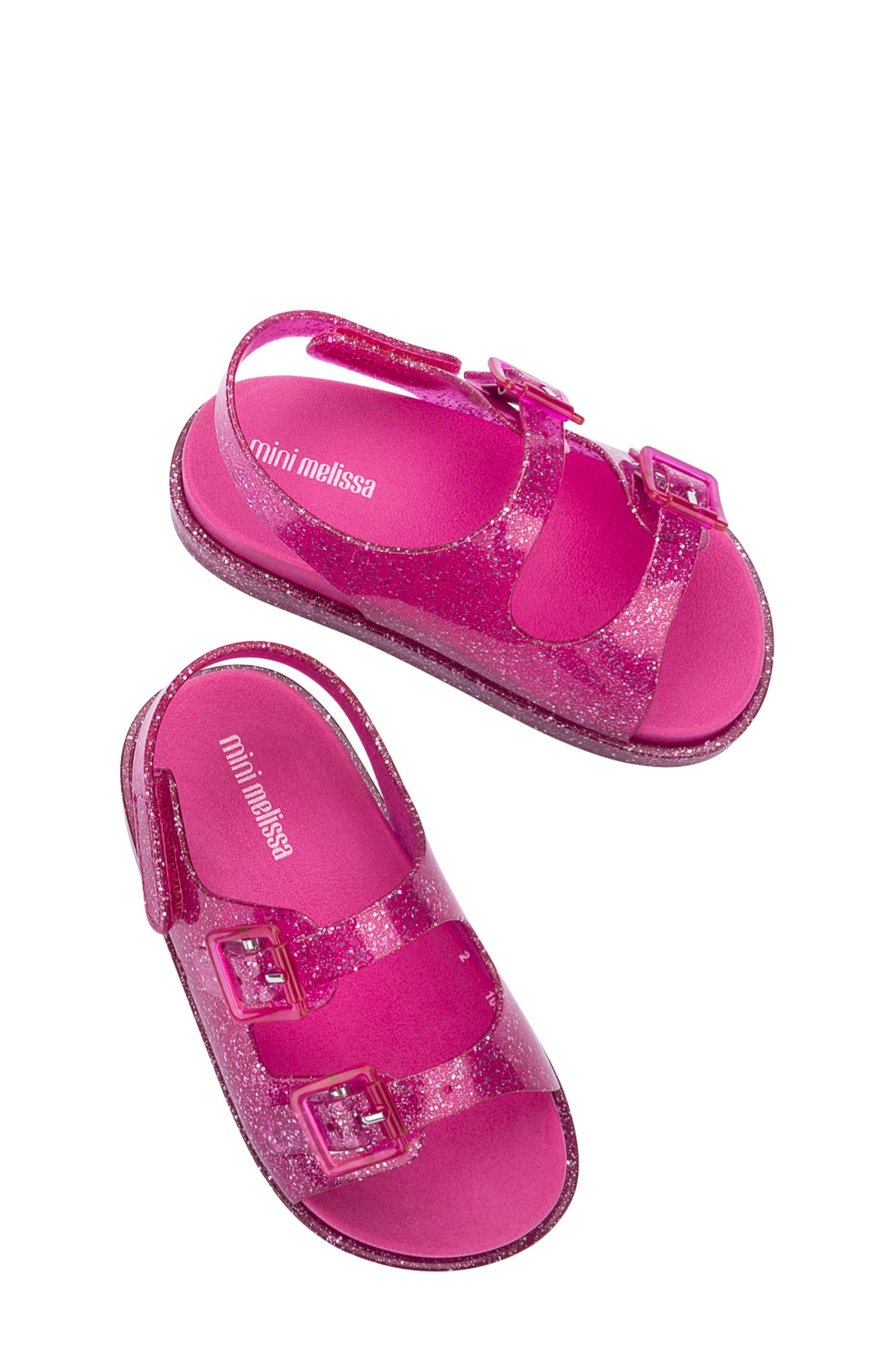 Mini Melissa Buckle Strap Sandal, Alternate, color, PINK GLITTER MIX