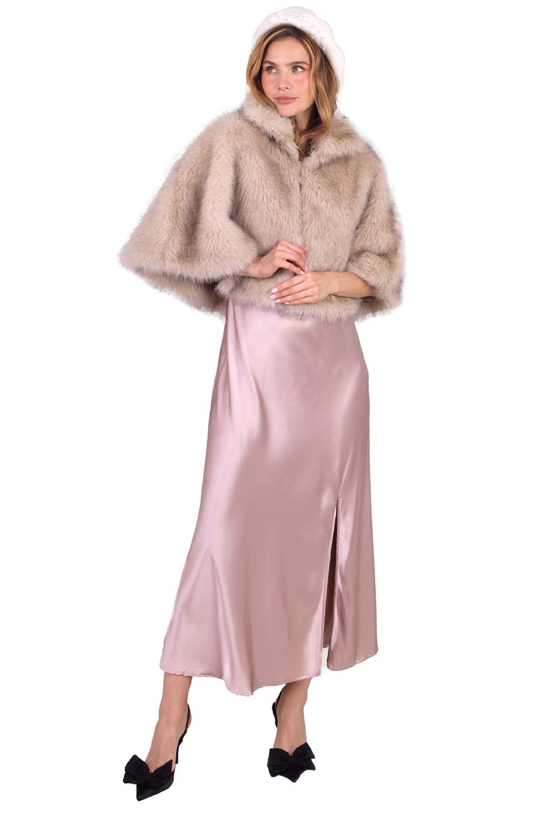 Faux Fur Capelet, Alternate, color, BEIGE