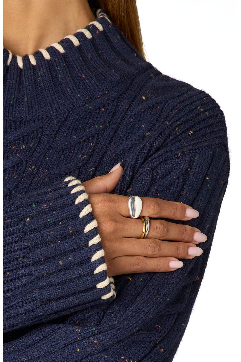 Cable Stitch Mock Neck Sweater, Alternate, color, NAVY