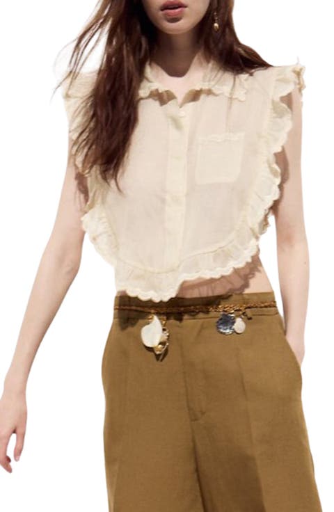 Insua Frill Detail Sleeveless Cotton Voile Button-Up Shirt