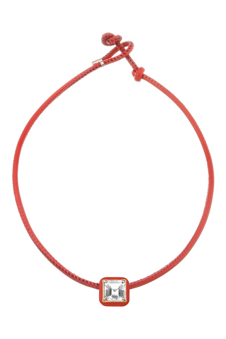 Square Crystal Pendant Pop Choker Necklace, Main, color, RED