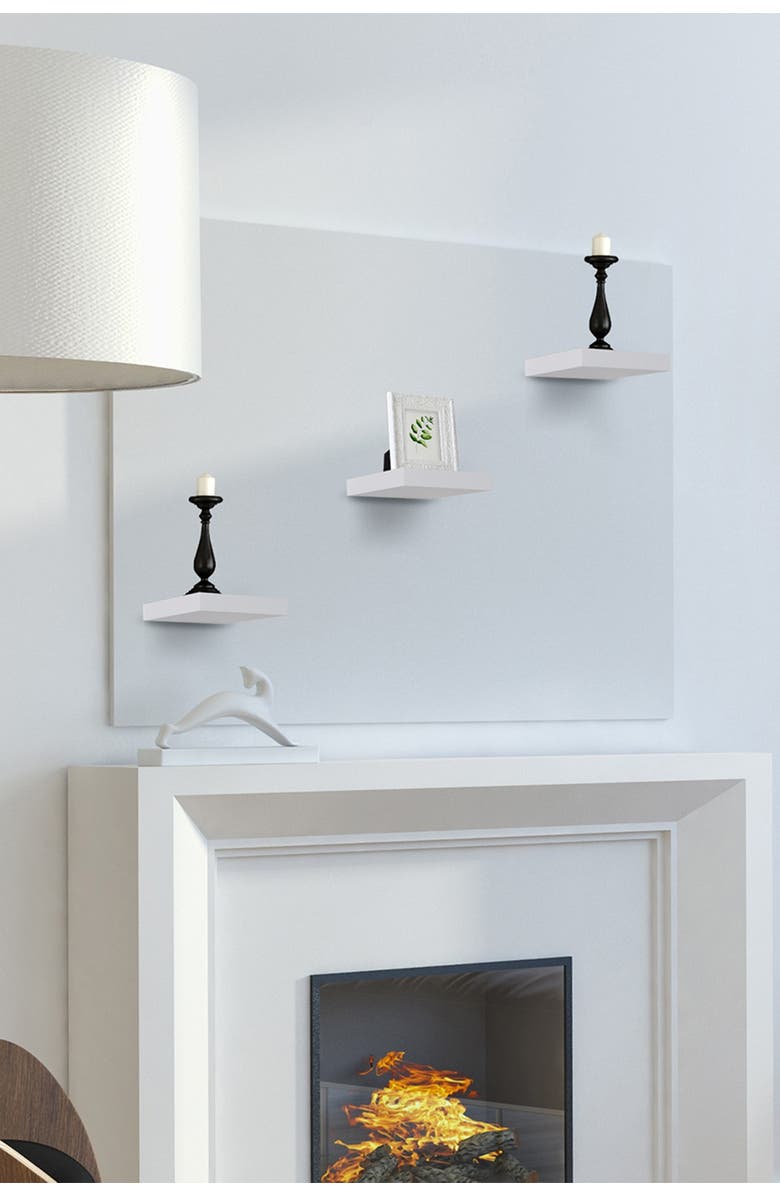 SORBUS Tile Wall Shelf - Set of 3 -\n White, Alternate, color, White