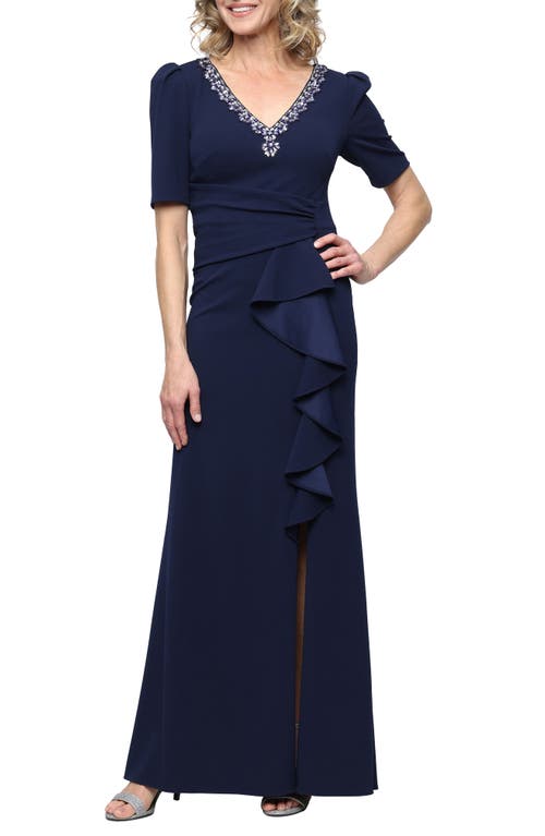 Alex Evenings Embellished Stretch Crepe Gown In Blue