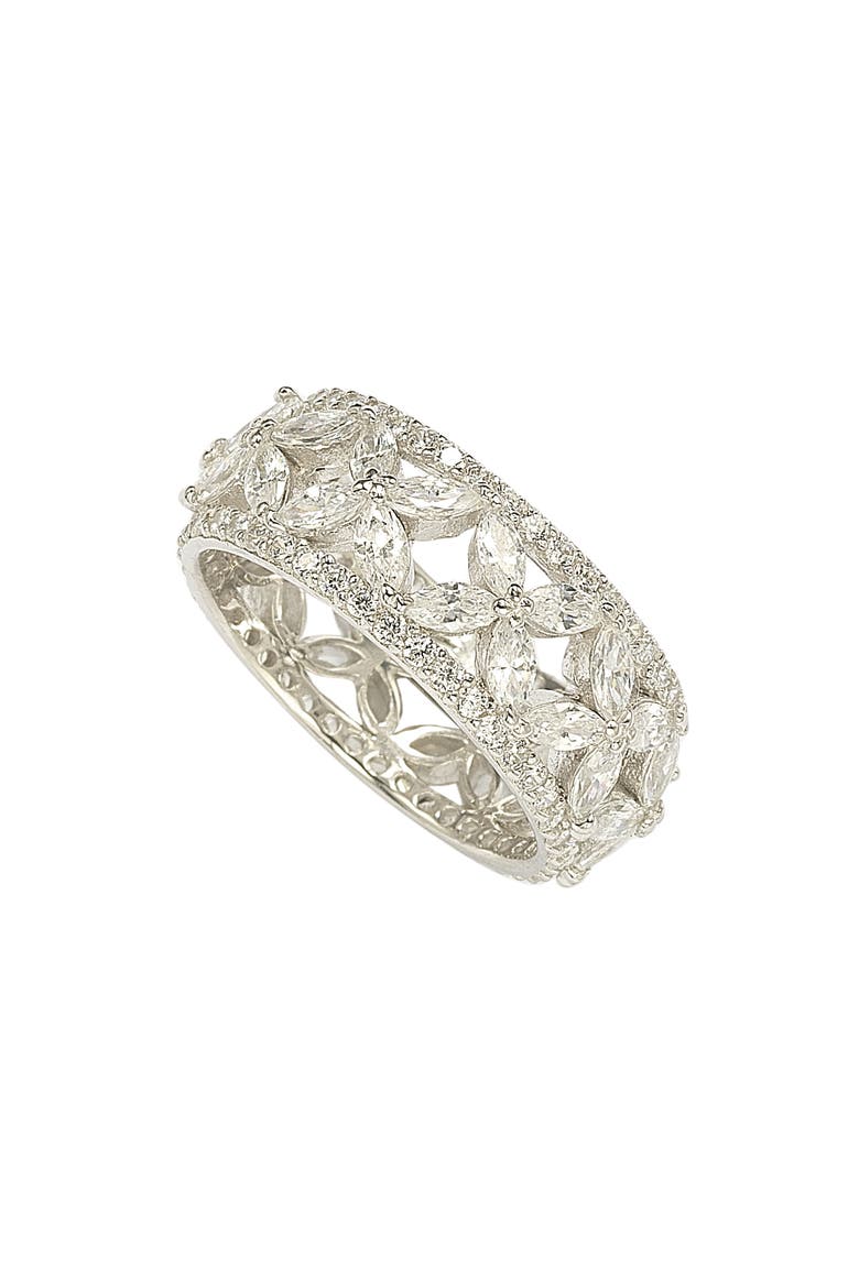 Sterling Silver CZ Cutout Flower Ring, Main, color, WHITE