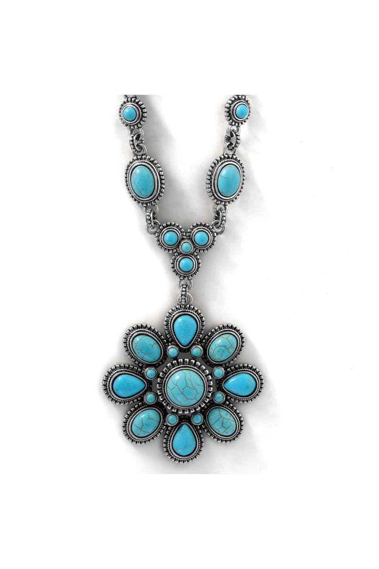 Women's Large Turquoise Stone Flower Necklace in Silver or Gold Tone, Main, color, Gold, silver, turquoise