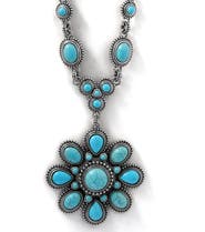 Jessica Simpson Women's Large Turquoise Stone Flower Necklace in Silver or Gold Tone