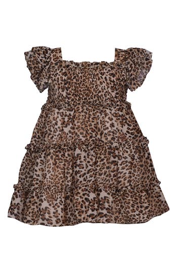 Iris & Ivy Smocked Leopard Print Tiered Dress In Multi