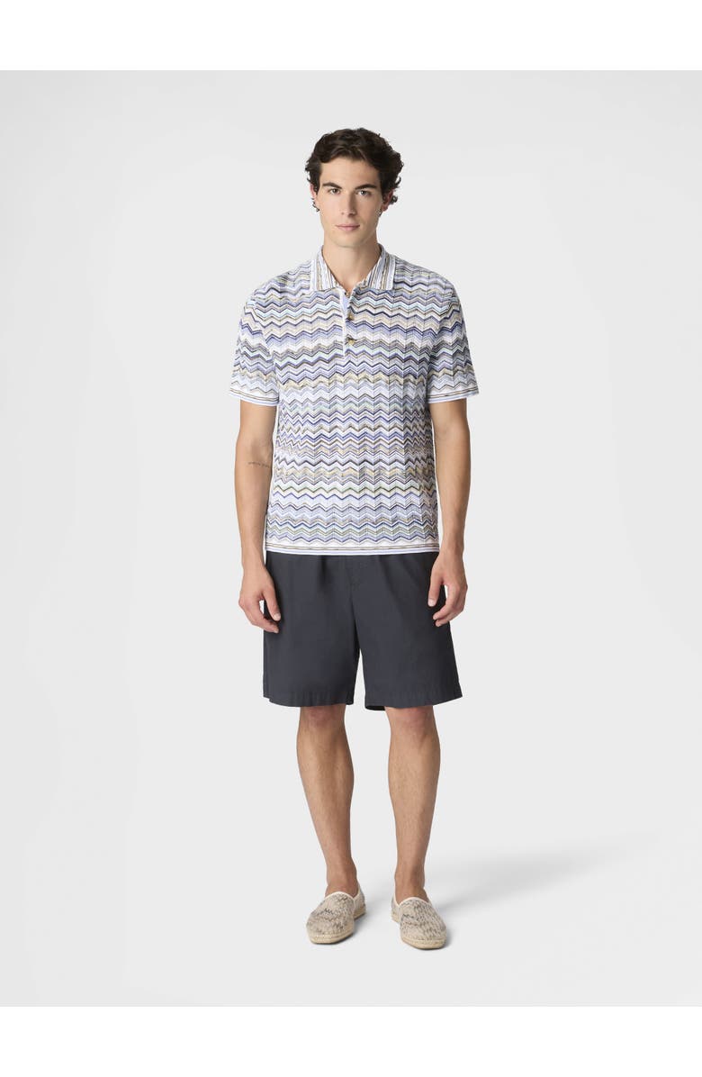 Missoni Cotton Knit Polo Shirt With Chevron Pattern, Alternate, color, Light Blue