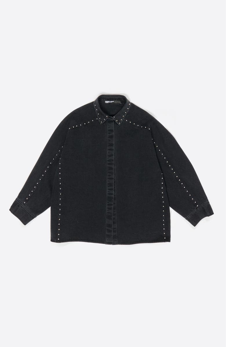 Bimba y Lola Studded Denim Shirt, Alternate, color, Black