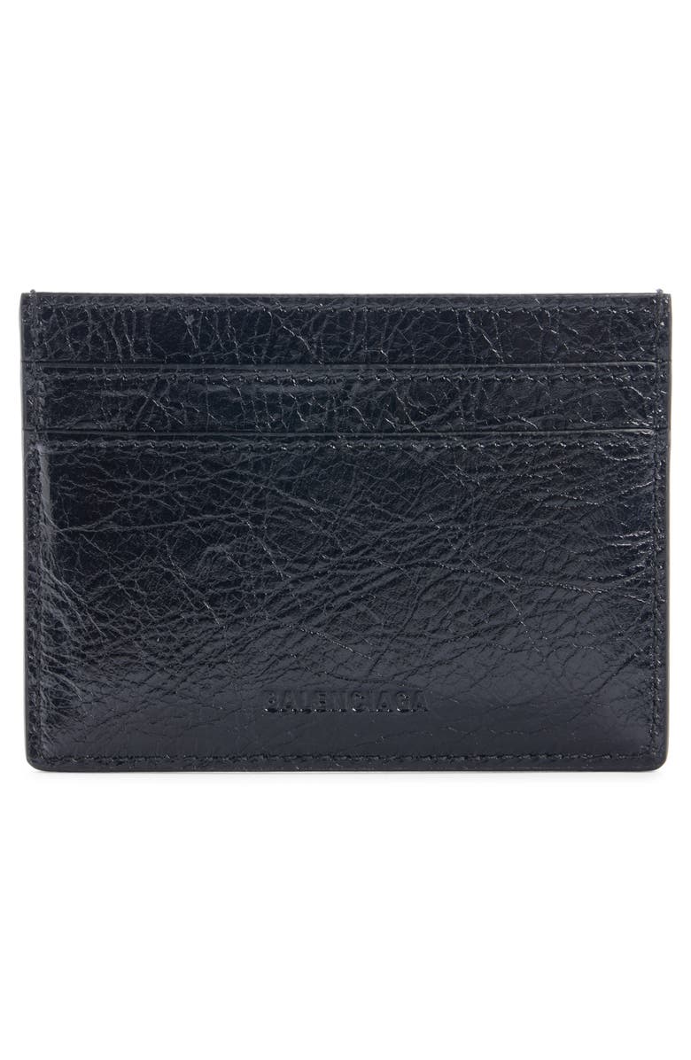 Balenciaga Le City Crackled Leather Card Case, Alternate, color, Black