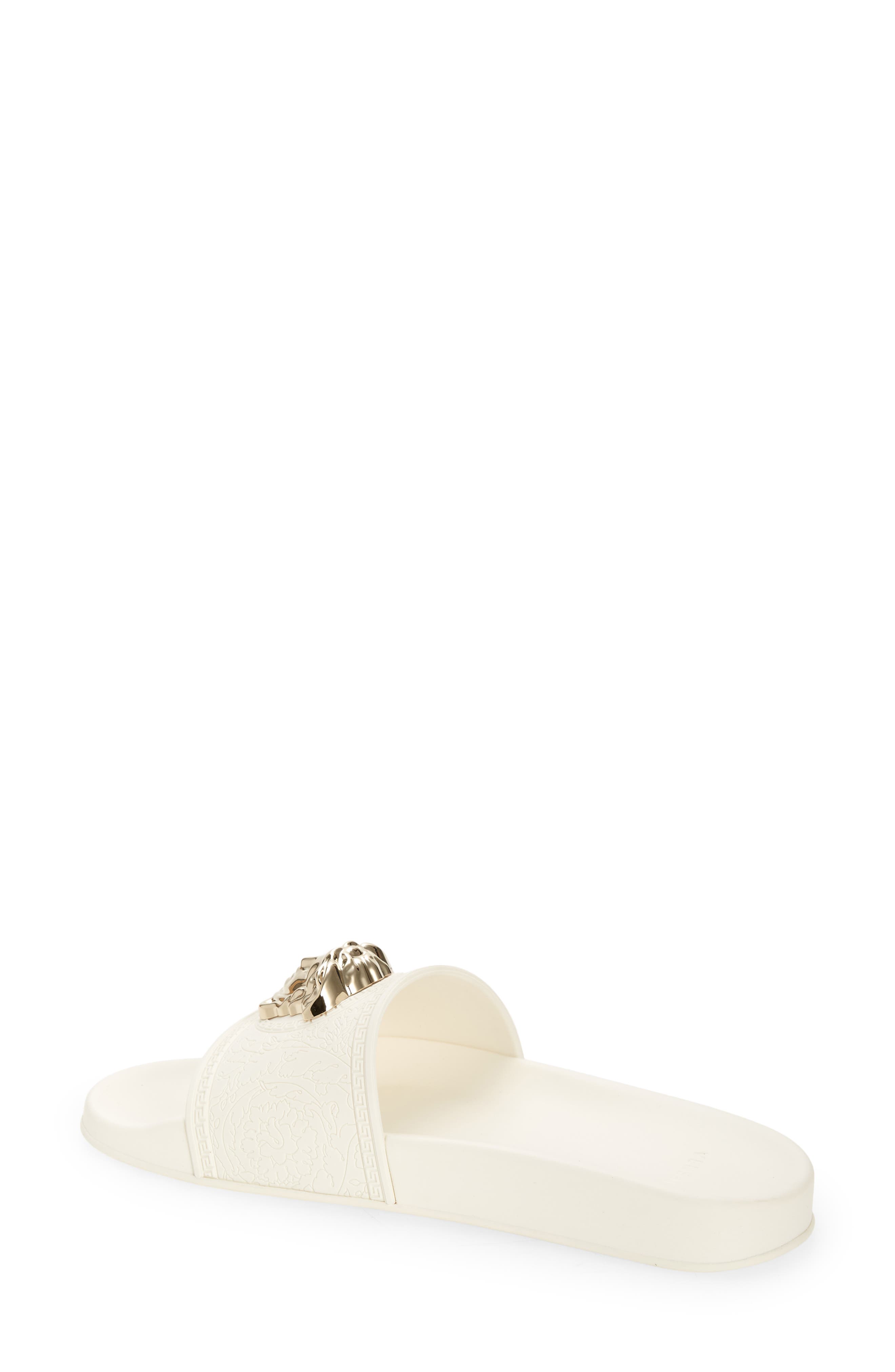 Medusa Slide Sandal, Alternate, color, WHITE- LIGHT GOLD