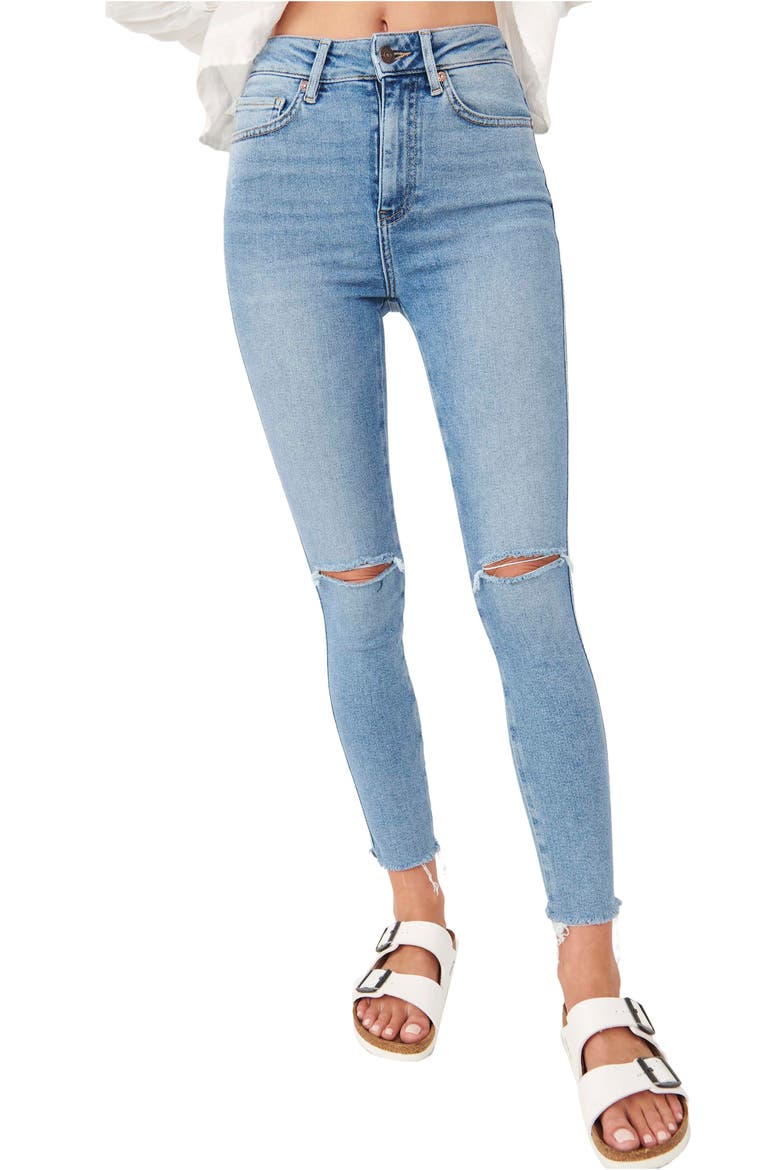 We the Free High Waist Raw Hem Ankle Denim Leggings, Main, color, SWEET BLUE