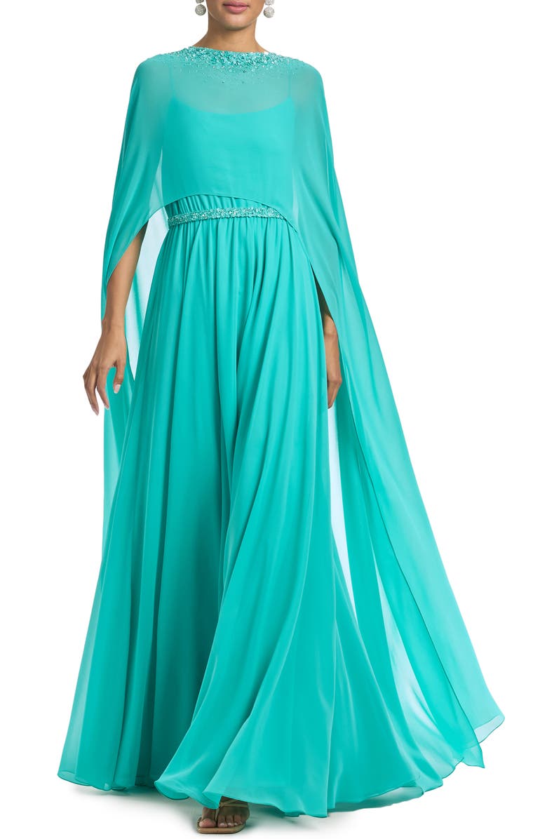 Sachin & Babi Lavina Beaded Gown with Cape, Main, color,