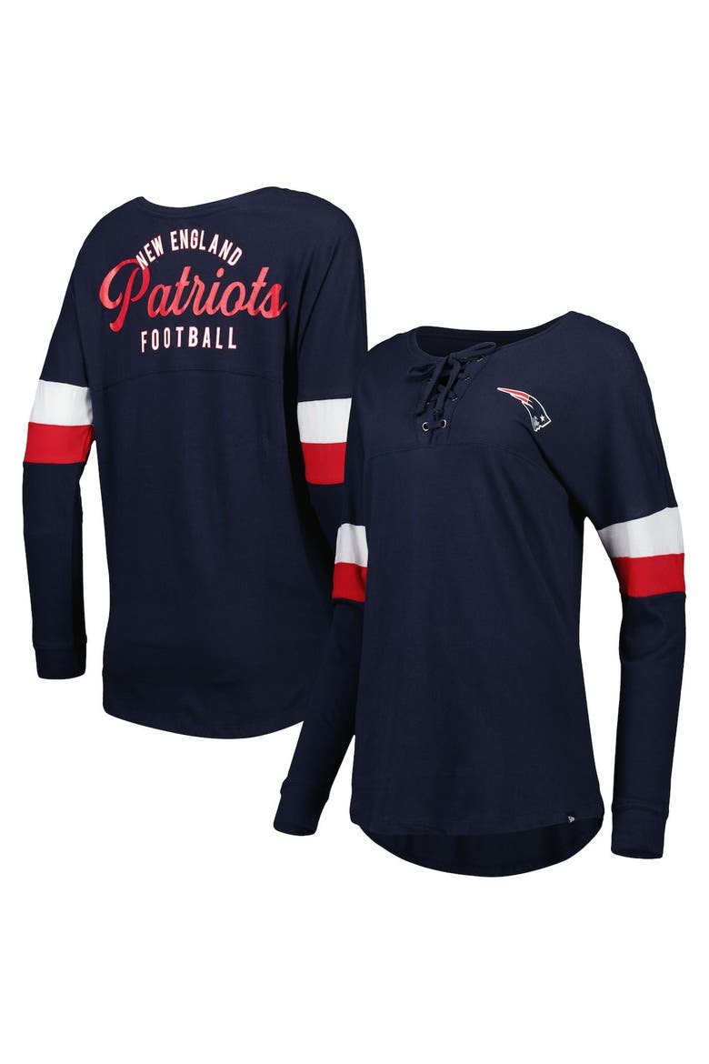 Women's New Era  Navy New England Patriots Athletic Varsity Lightweight Lace-Up Long Sleeve T-Shirt, Main, color, Navy