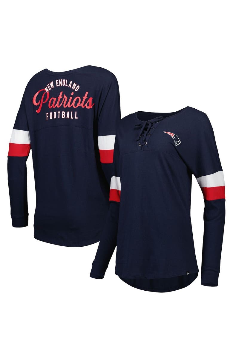 New Era Women's New Era Navy New England Patriots Athletic Varsity Lightweight Lace-Up Long Sleeve T-Shirt, Main, color, Navy