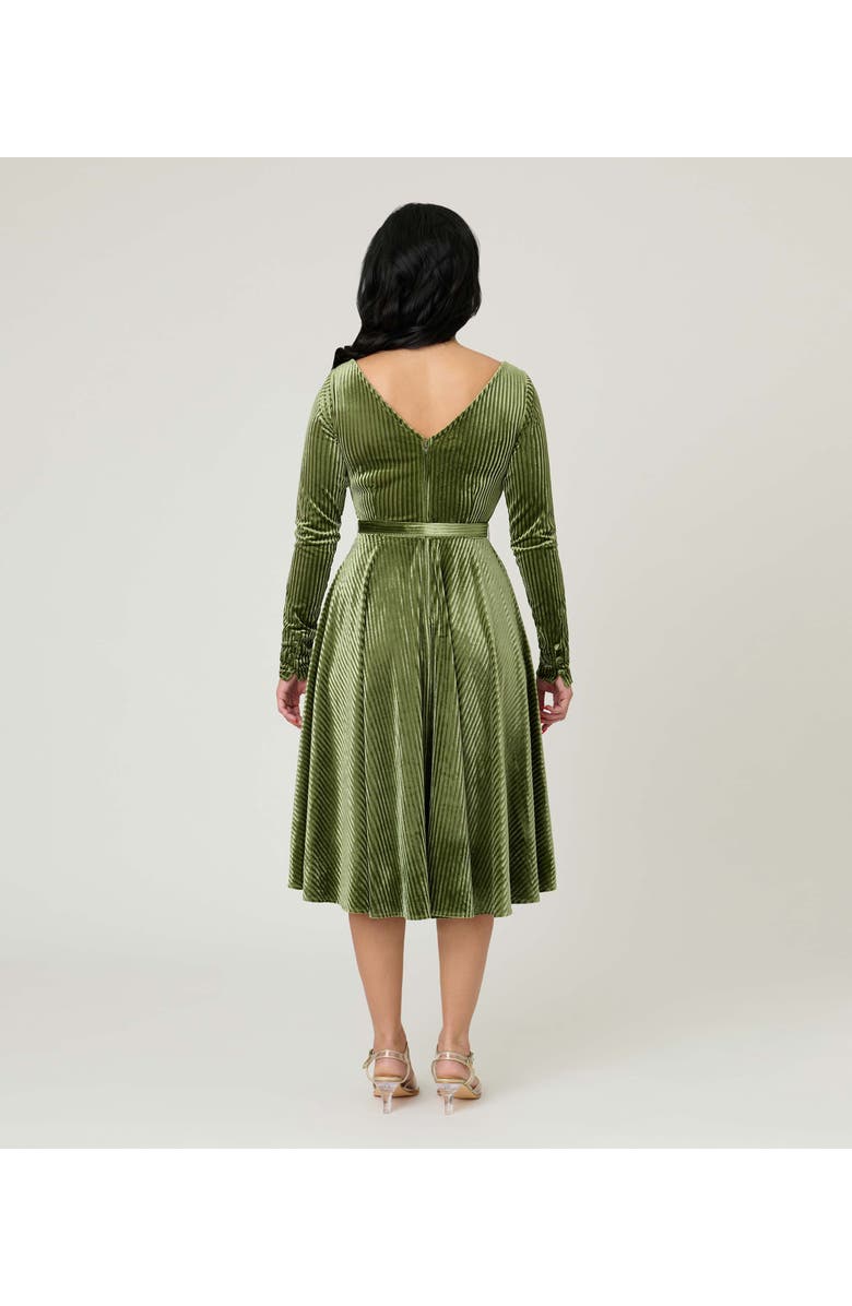 Unique Vintage Long Sleeve Belted Devon Swing Dress, Alternate, color, Olive Green