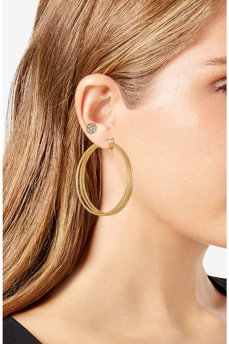 Set of 2 Earrings, Alternate, color, GOLD TONE