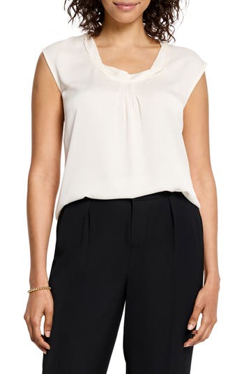 Nic + Zoe Satin Chiffon Layer Top In Classic Cream