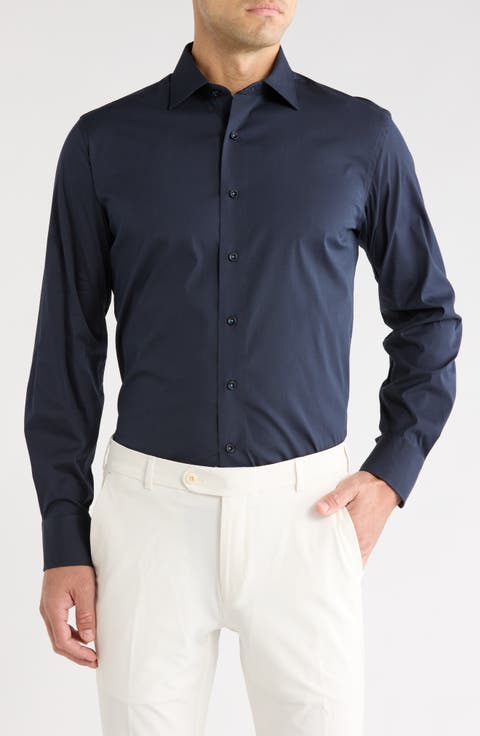 Trim Fit Solid Stretch Dress Shirt
