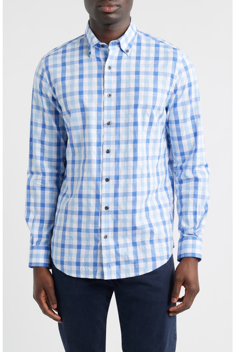 Candler Plaid Button-Down Shirt, Main, color, MALIBLU