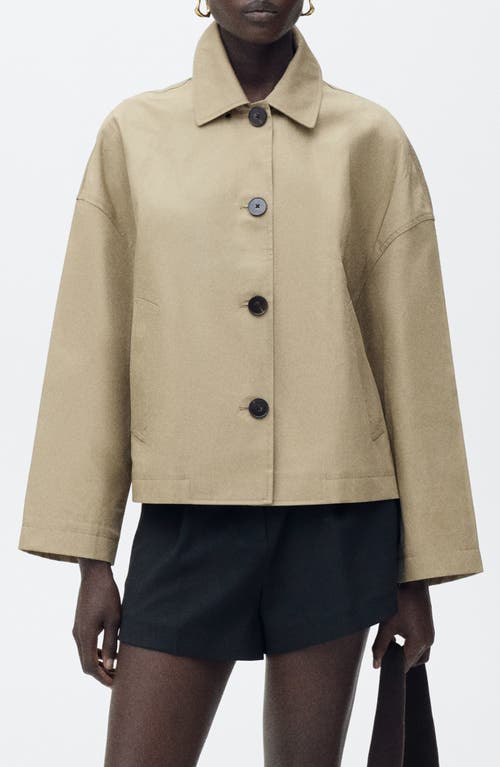Mango Straight Cotton Jacket With Buttons Khaki In Khaki