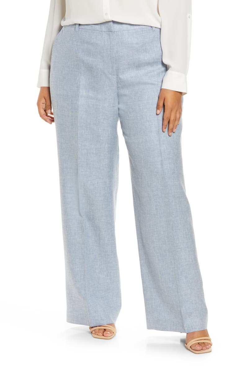 Lafayette 148 New York Gates Wide Leg Pants, Main, color, Pale Blue Melange