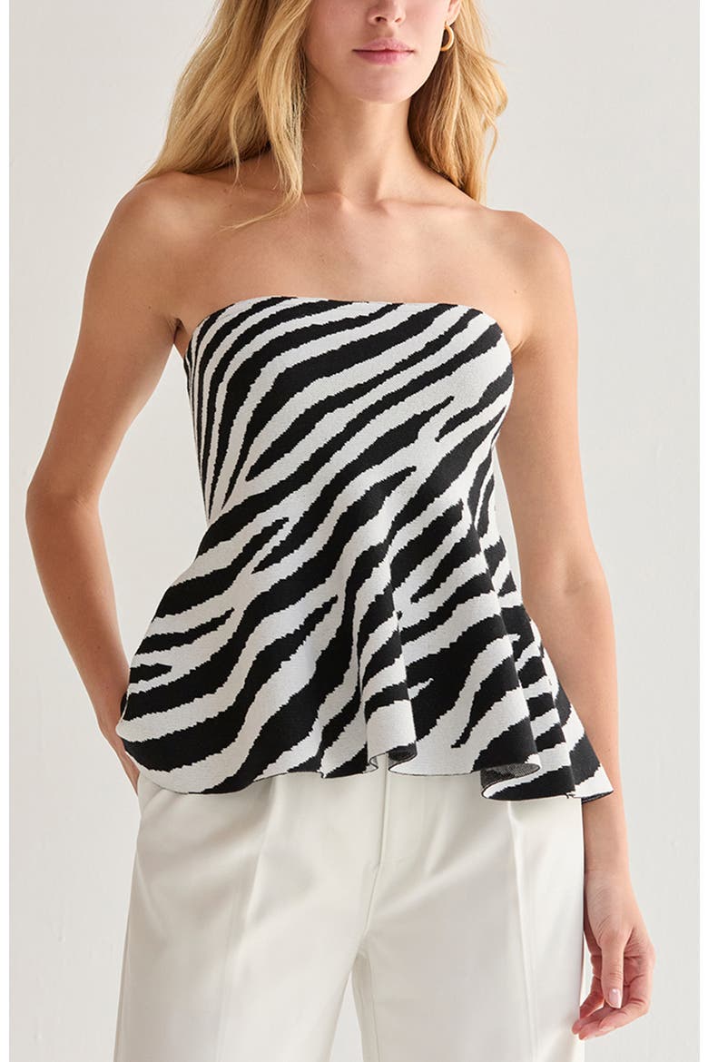 Zebra Print Jacquard Knit Peplum Top, Main, color, White/Black