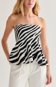 CRESCENT Zebra Print Jacquard Knit Peplum Top