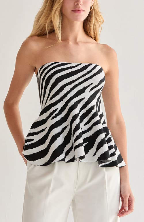 Crescent Zebra Print Jacquard Knit Peplum Top In Black