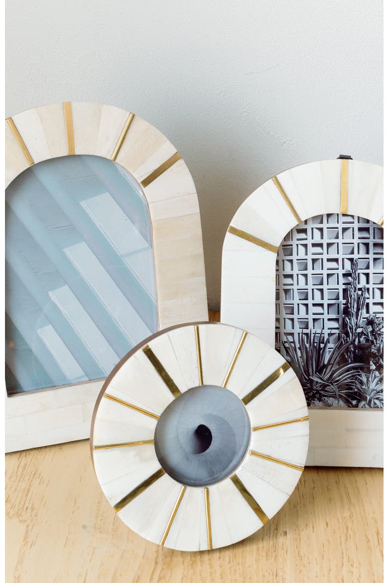 Mukhendu Picture Frame - Carved Bone, Brass Accents, Alternate, color, White/Gold - Circle