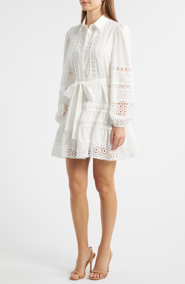 LAYERED WITH LOVE Aubrey Lace Trim Tie Waist Long Sleeve Minidress, Alternate, color, 